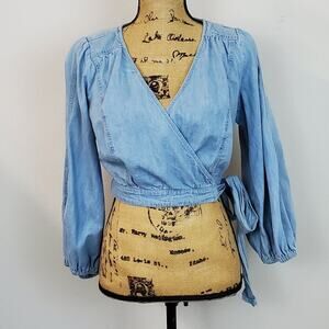 Free People Sofie Denim Cropped Wrap Top sz S